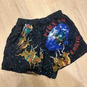 Vintage 100% Silk Peace on Earth Reindeer Christmas Shorts